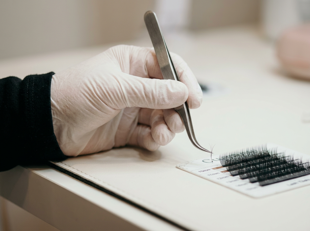 Herramientas de manicura esterilizadas sobre la mesa de trabajo de la cabina de estética